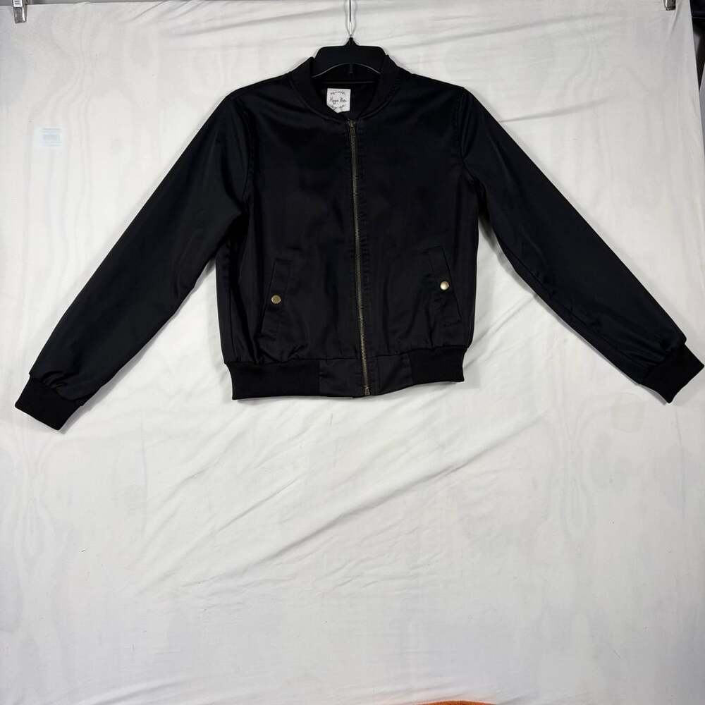 Hippie Rose Black Satin Bomber Jacket Size Small